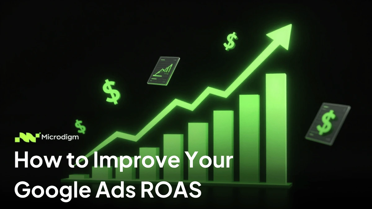 Google Ads dashboard showing ROAS metrics and campaign performance charts