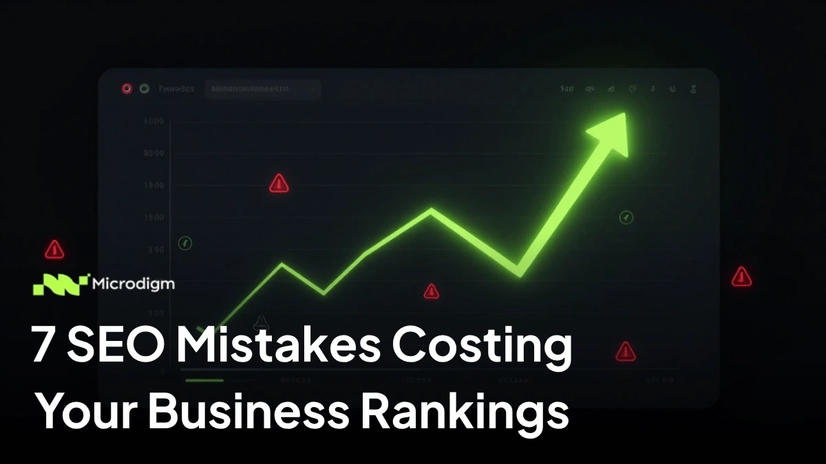 A laptop screen showing low Google Search Console rankings with red warning indicators